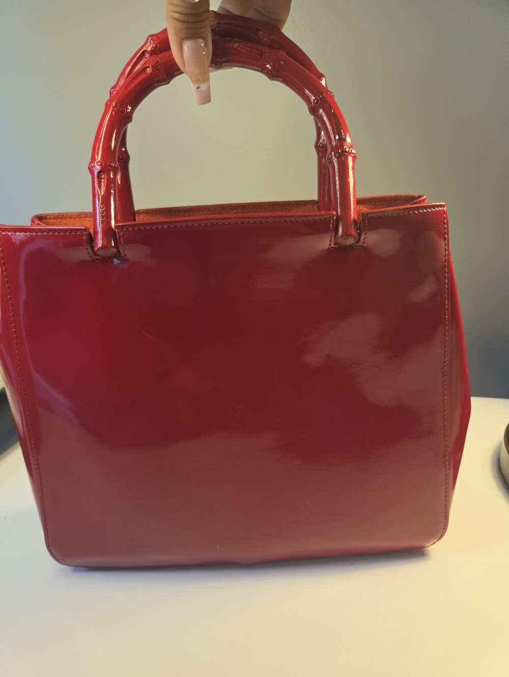 Gucci Glossy Red Patent Bamboo-Handle Satchel AUTHENTIC READ - Picture 9 of 13